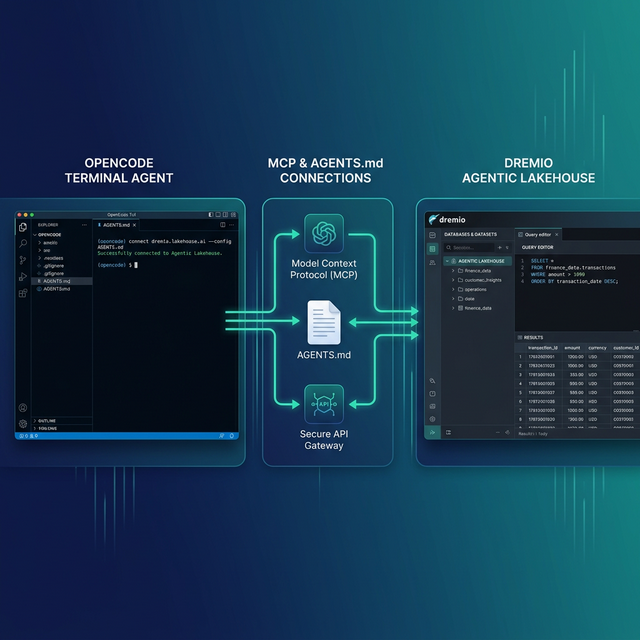 OpenCode TUI connecting to Dremio Agentic Lakehouse via MCP